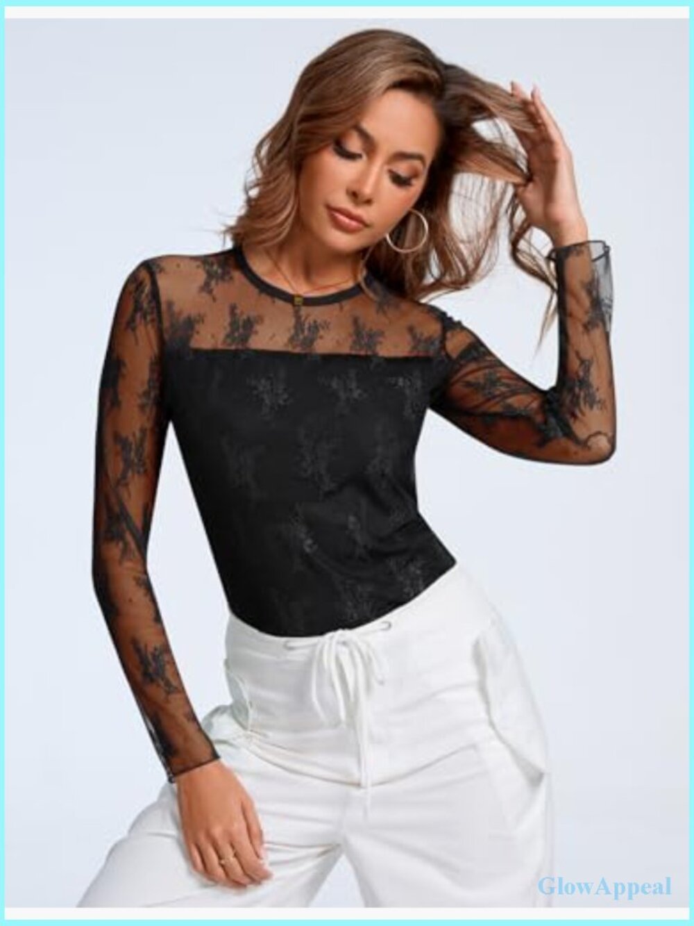 Sheer Mesh Long Sleeve Top Crew Neck Double Layered Tee Shirt Party Club - Picture 4 of 7
